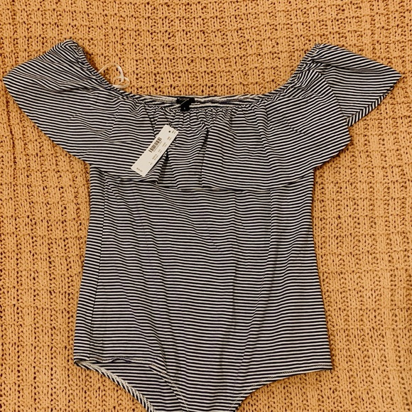 J.Crew Blue striped OTS body suit - Picture 2 of 6